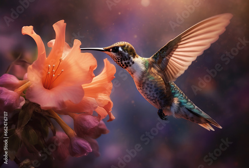 Scaly-breasted hummingbird feeding on flowers. Created with Generative AI photo