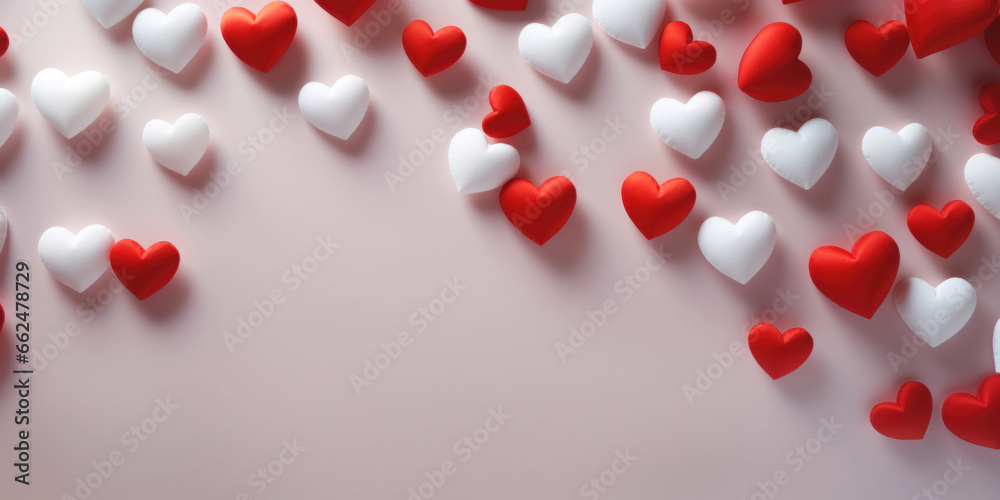 Valentines day background banner - abstract panorama background with red and white hearts - concept love
