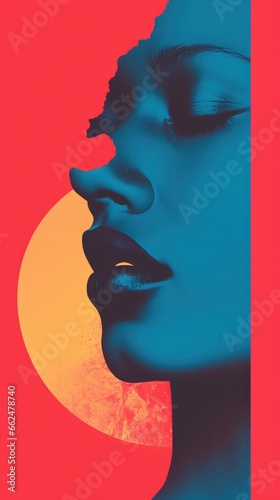 Beautiful female face     states of mind     screenprint style illustration for fashion or wall poster.