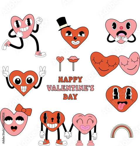 happy valentine's day, hearts in groove style, 
Retro style stickers for Valentine's Day