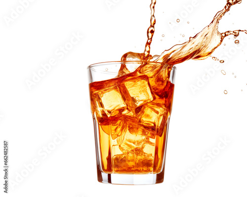 glass of iced tea filled with ice and big splash, generative ai