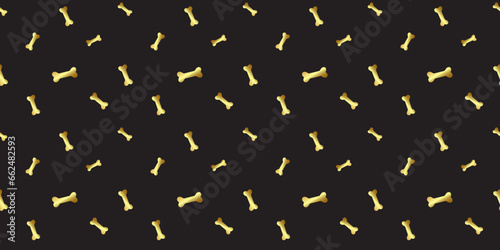 seamless pattern for clothes for dogs with gold bones on a black background vector
