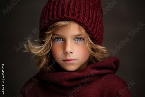 Portrait of a beautiful little girl in a hat and scarf. Winter fashion.