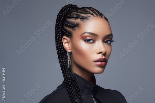 african american woman with Cornrows hair photo