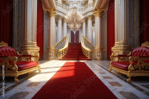 Wallpaper Mural red carpet in palace or castle interior with golden stairs and chair  Torontodigital.ca