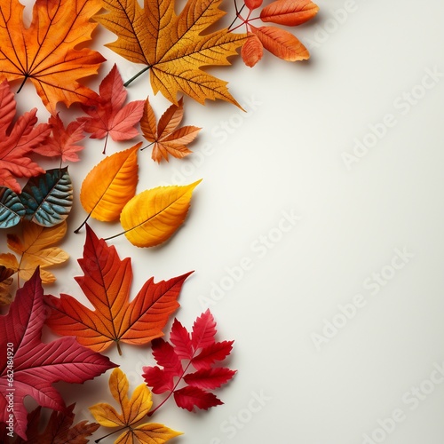 Colorful autumn leaves  corner border on white background