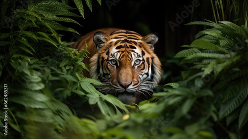 close-up of tiger in the jungle, generative AI © RavenDMunin