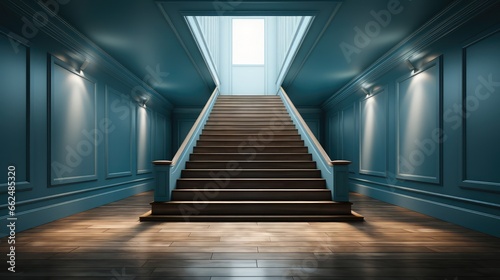 stairs inside a blue building, generative AI