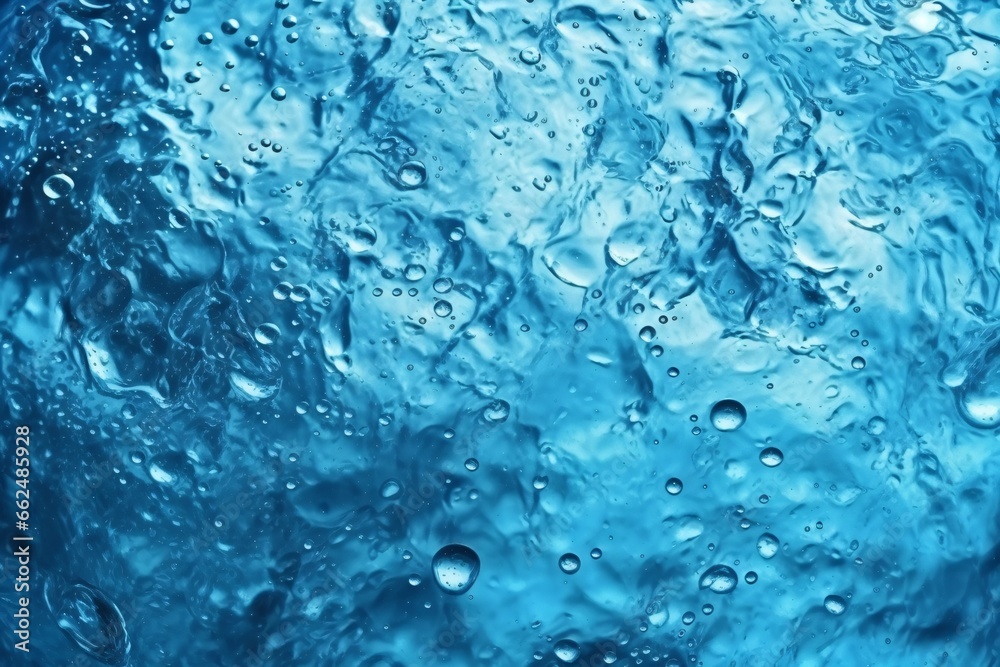 Water drops on glass with blue tone. Abstract background and texture. Blue water background with bubbles. Abstract macro photo of water surface. Water drops on glass with blue tone. Abstract background and texture. Blue water background with bubbles. Abstract macro photo of water surface.