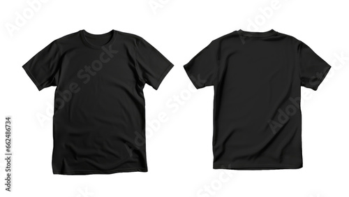 Plain black t-shirt front and back view for mockup in PNG transparent background © MAXXIMA Graphica