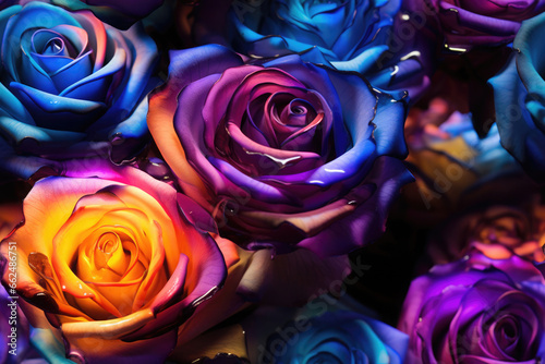 seamless pattern of illuminated colorful roses
