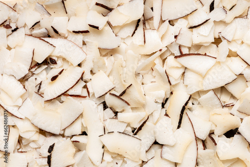 Macro photography of coconut chips.