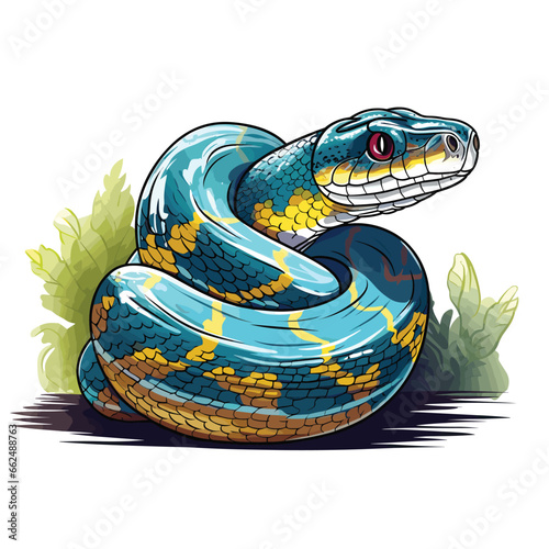Hand Drawn Flat Color Indian Python Snake Illustration 