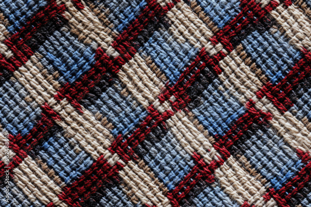 seamless pattern of checked textile - texture of a blue, red and white  fabric