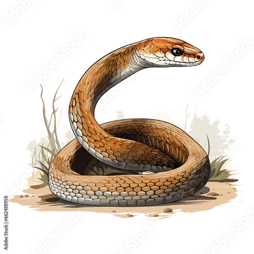 Hand Drawn Flat Color Inland Taipan Snake Illustration
