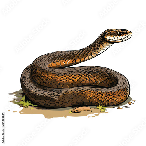 Hand Drawn Flat Color Water Moccasin Snake Illustration
