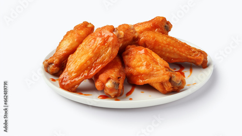 Front view fresh buffalo wings with clear white background and natural light for product presentation. Created using generative AI.