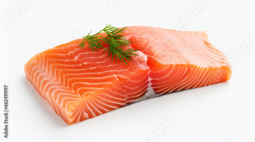 Front view raw Salmon fillet with white background and spotlight for advertise and presentation. Created using generative AI.