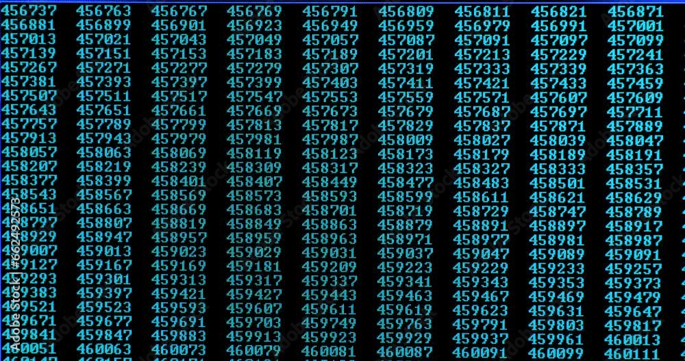Prime numbers scrolling on computer screen