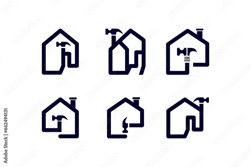 Vector are six logo models for home improvement. Outline and flat color. Vector are six logo models for home improvement. Outline and flat color.