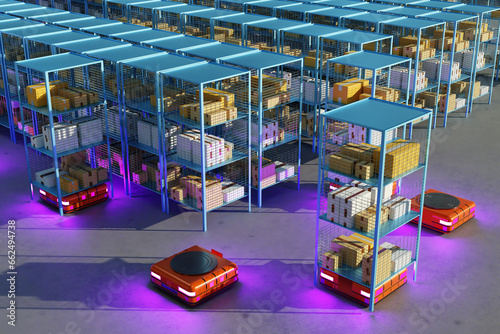 Warehouse with robots. Robo...