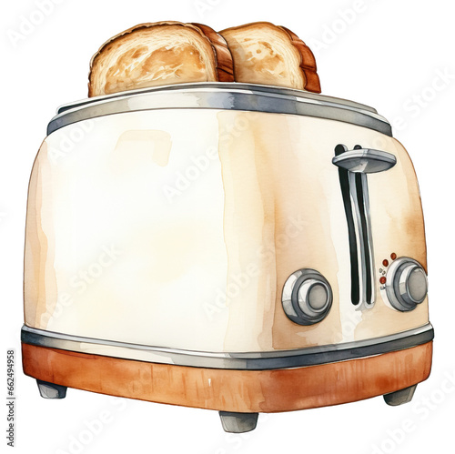 Watercolor retro toaster isolated.