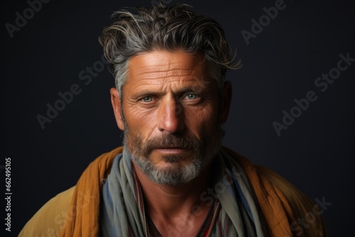 Portrait of a handsome mature man with grey beard and mustache. © Iigo