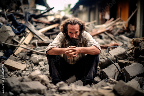 Heartrending Portrait of Loss: A Devastated Man Amidst the Post-Earthquake Destruction and Emotional Turmoil 