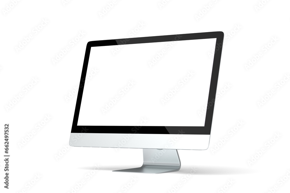 Laptop with blank screen isolated on white background, white aluminium body. 3D illustration, 3D rendering. right side. 