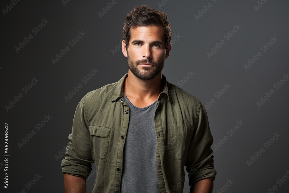 Handsome young man in casual clothes posing against grey background. Handsome young man in casual clothes posing against grey background.