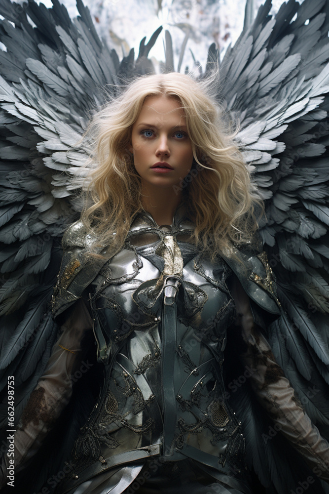 Fashionable Blonde Woman with Angelic Features and Long Hair Stares Gracefully Fashionable Blonde Woman with Angelic Features and Long Hair Stares Gracefully