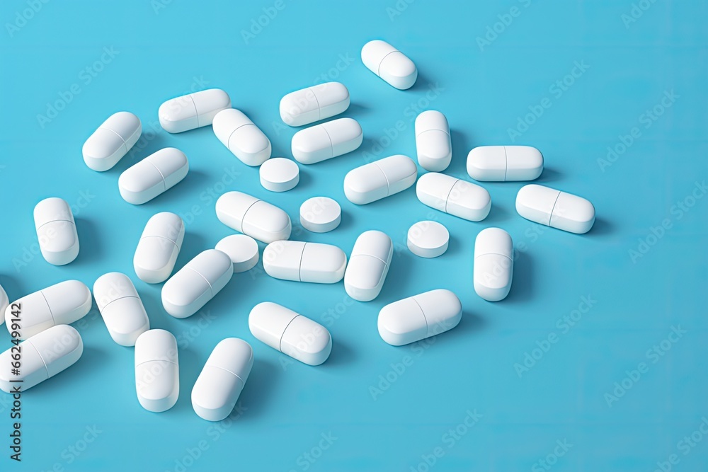 Blue background with white medical pills