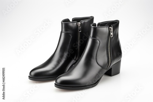 Black ankle boots for women with zipper on white background