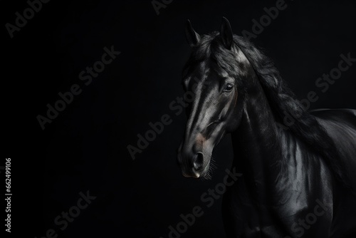 Black Arabian horse portrait on dark background © LimeSky