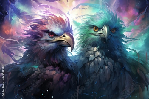 Ferocious thunder hawks, ruling the skies with lightning and thunder as their domain - Generative AI