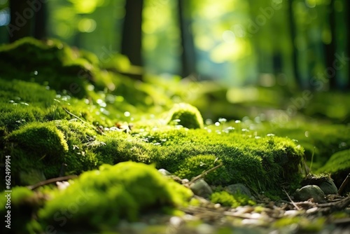 Forest integrity national park lush moss close up macro sunlit backdrop photo