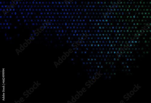 Dark blue, green vector cover with english symbols.