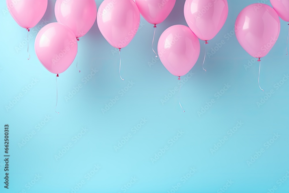 Minimal idea creative concept Blue balloons float in a pink pastel studio