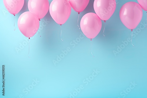 Minimal idea creative concept Blue balloons float in a pink pastel studio