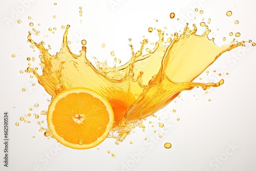 Orange juice splashes onto a white backdrop © LimeSky