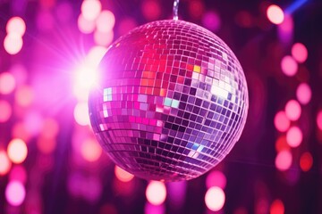 Pink disco ball in a club seen up close