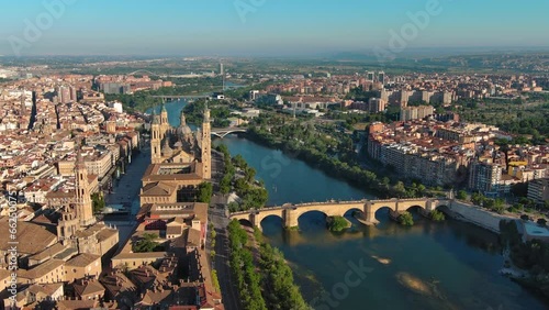Aerial view of the Cathedral-Basilica of Our Lady of the Pillar in the city of Zaragoza, Aragon, Spain