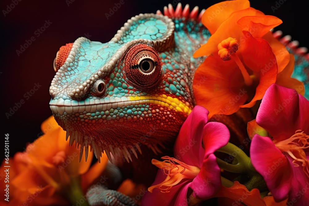 Stunning macro of a chameleon perched on a flower Stunning macro of a chameleon perched on a flower