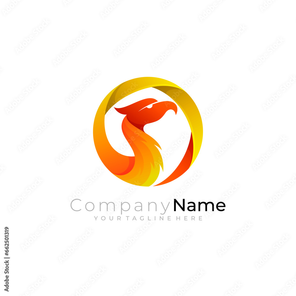 Fototapeta premium Phoenix logo with circle design vector, mythical animal icon