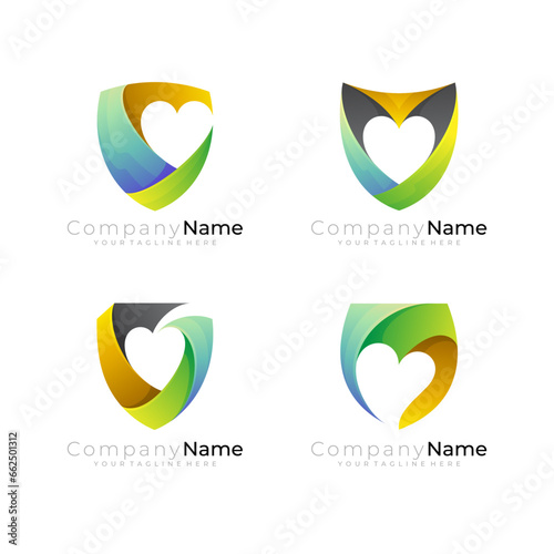Shield logo with love design combination, Set shield icon, security design social
