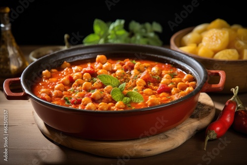 Traditional Spanish recipe for chickpea stew with ingredients