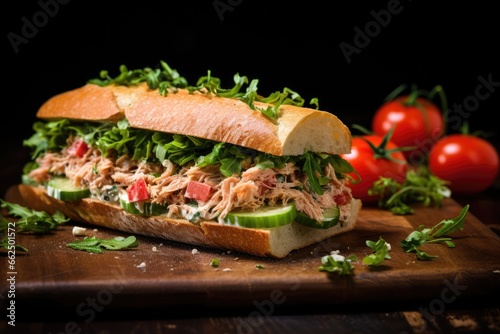 Tuna sandwich made at home with tomatoes and lettuce