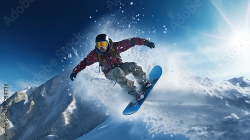 extreme, Snowboarding Snowboard Snowboarder, sport, winter, mountain, sky, blue, person, white, outdoors, speed, skiing, seasonal. © pinkrabbit