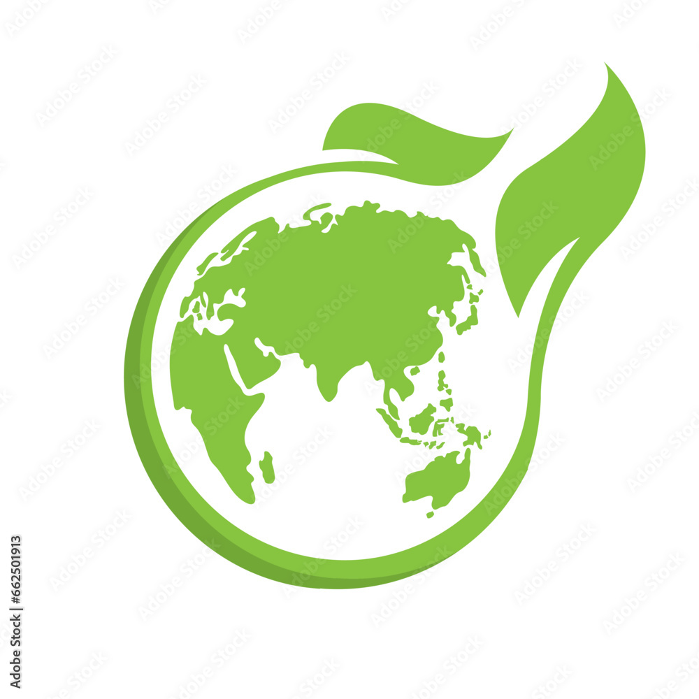 green world combined with eco leaf logo vector icon illustration green world combined with eco leaf logo vector icon illustration