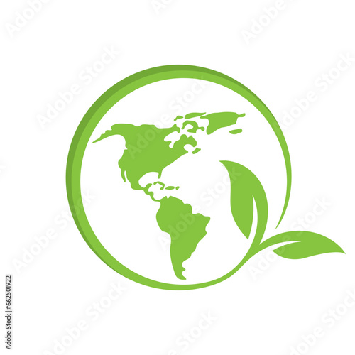 green world combined with eco leaf logo vector icon illustration
